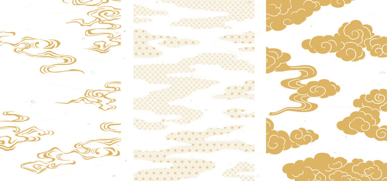 雲と和柄のシンプルな背景セット