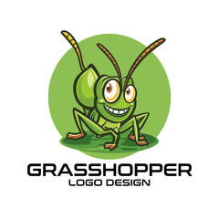 Grasshopper Cartoon Vector Logo Design