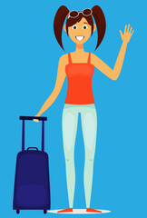 young woman with suitcase traveling