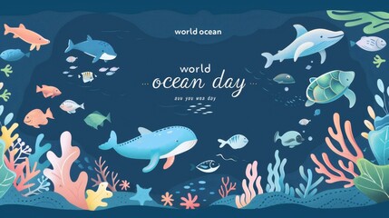 Obraz na płótnie Canvas “world ocean day” greeting card background with flat style