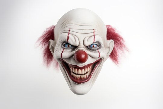 Scary clown mask with creepy grin and red nose