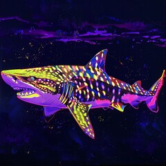 Shark on watercolor background,  Hand drawn illustration of a shark