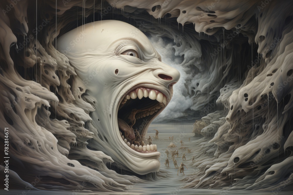 Poster surreal artwork with distorted and warped features