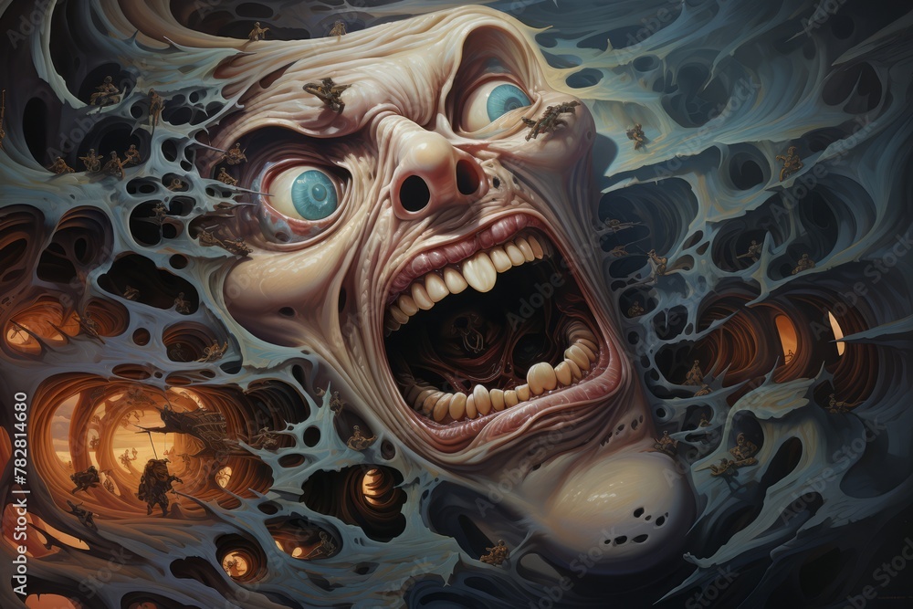 Poster surreal artwork with distorted and warped features