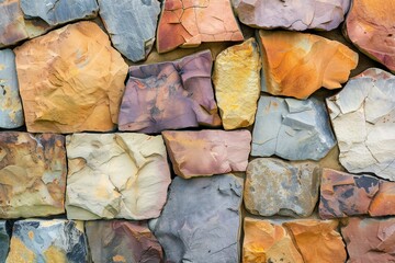 Colorful stone wall texture background,  Close up of stone wall texture