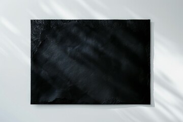 Black paper sheet on white background with shadow overlay