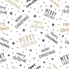 Merry Christmas Seamless Pattern Golden Black Isolated Background With Handwritten Lettering
