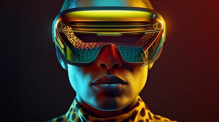 cheetah with vision virtual reality sunglass solid background - obrazy, fototapety, plakaty