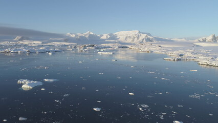 Polar Antarctic Vernadsky Station Aerial View. Ocean Coast Open Water Surface. South Pole...