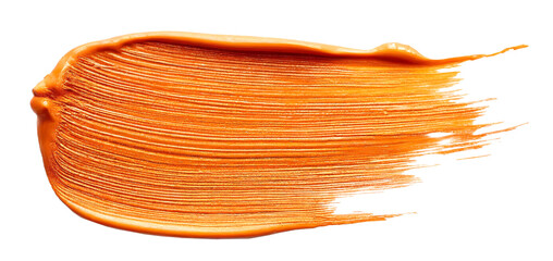 Orange oil paint brush stroke on white background, isolated with clipping path