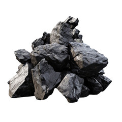 close up on heavy rock black Stone texture on transparent PNG, isolated