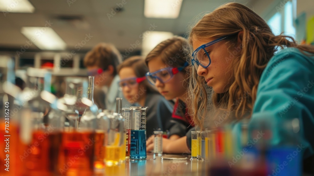 Poster students engaged in science experiments fostering curiosity and discovery in classroom laboratory