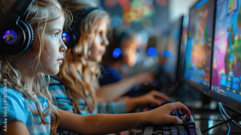 Poster children exploring educational games on computer combining fun and learning