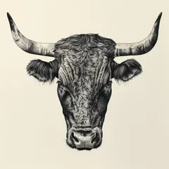 Foto op Plexiglas Portrait of a bull with horns,  Hand-drawn illustration © Cuong