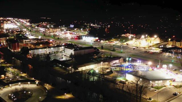 aerial View Hyperlapse 4k video of  the strip in Pigeon Forge Tennessee hyper lapse