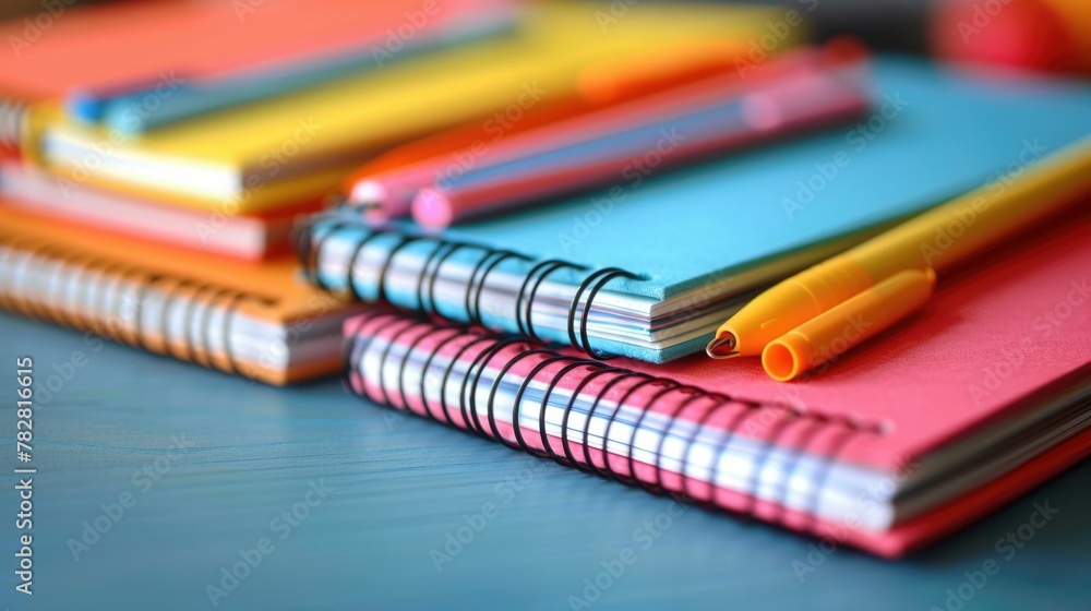 Poster organized student notebooks with notes and reminders showcasing personal learning journeys and acade