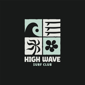Vintage surf logo design template for surf club, surf shop, surf merch.