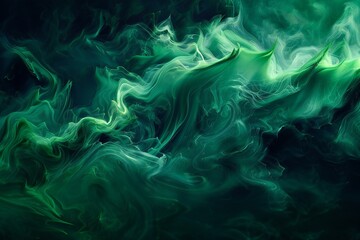 Abstract background of acrylic paint in green and black colors,  Fantasy fractal texture - obrazy, fototapety, plakaty
