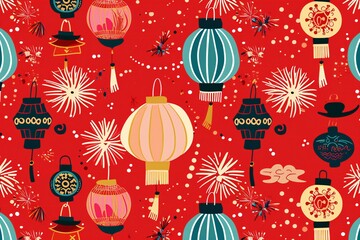 Seamless pattern with Chinese lanterns, Vector illustration for your design