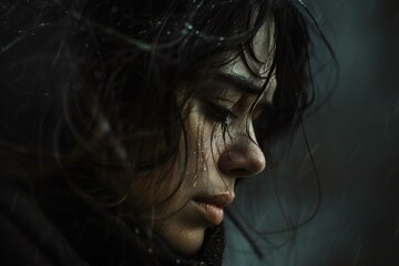 Close-up portrait of a beautiful young woman with wet hair - obrazy, fototapety, plakaty
