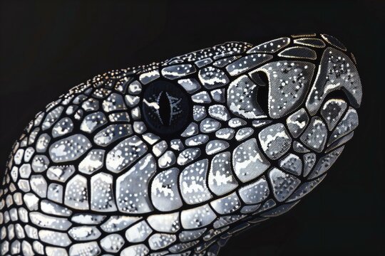 Close-up image of a snake head on a black background