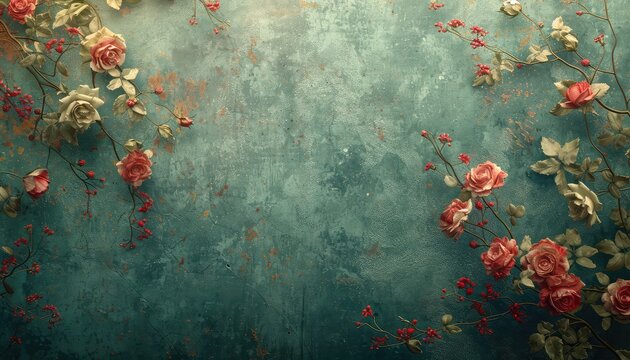Fototapeta Vintage Floral Wallpaper Texture, Embrace the charm of yesteryear with vintage floral wallpaper textures. Ideal for romantic designs, wedding invitations, or feminine branding