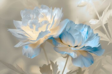 Beautiful blue peony flowers on white background, soft focus