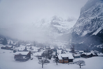 
A snow-covered town bustling with people and warm atmosphere is a common scene in Switzerland - Powered by Adobe