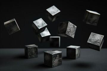 Falling cubes on black background,   rendering,   digital drawing