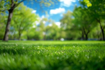 Green grass in the park with bokeh background, selective focus - obrazy, fototapety, plakaty
