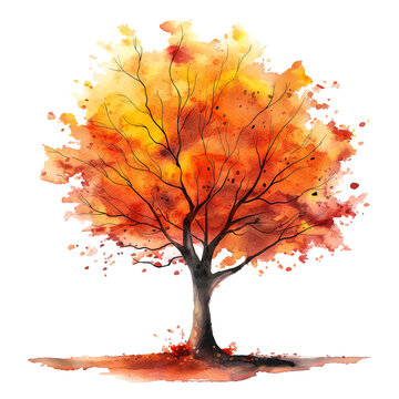 Autumn tree in watercolor style isolated on transparent background.