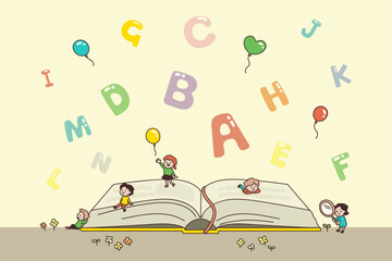 子供と本とアルファベット（立体）