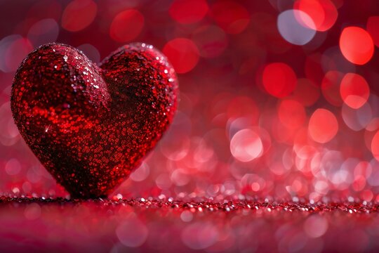 Valentine's day background with red heart on bokeh background