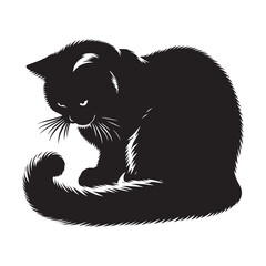 A Cat Silhouette Vector Art Illustration. Black and White Cat with White Background.