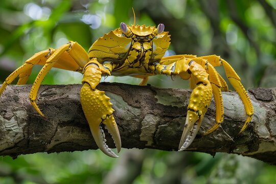 Yellow crab on a branch in the rainforest of Costa Rica