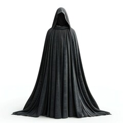  rendering of a black cloak with a hood isolated on white background - obrazy, fototapety, plakaty