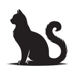 A Cat Silhouette Vector Art Illustration. Black and White Cat with White Background.