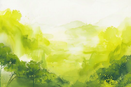 Abstract watercolor background,  Hand-drawn illustration,  Green and yellow colors