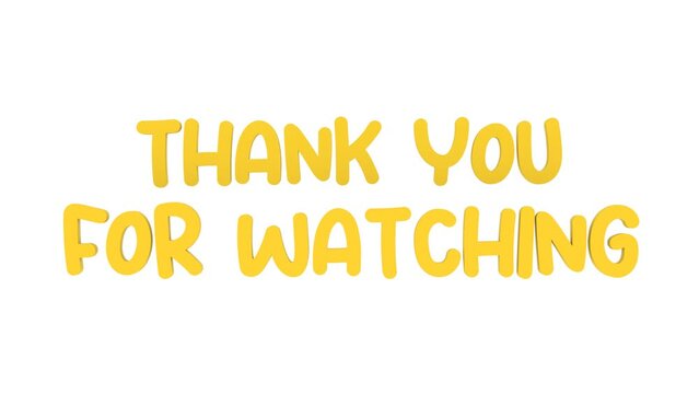 animation thank you for watching 3d text gold on white isolated background