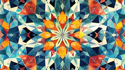 A pattern of geometric shapes with a kaleidoscope effect.