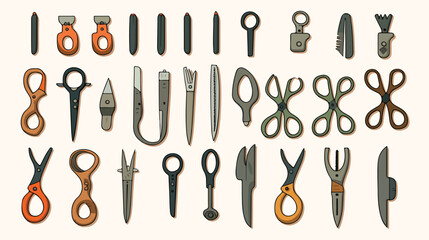 Creative scissors shears and secateurs flat item se - obrazy, fototapety, plakaty