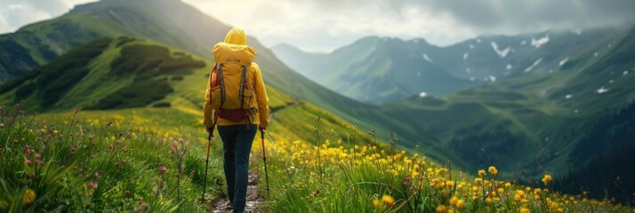 Solo Hiker Exploring Scenic Mountain Trails Immersed in Nature s Captivating Beauty