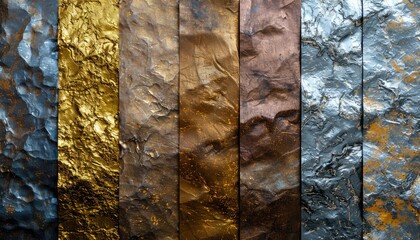 Metallic Textures, Shiny and reflective metallic textures like gold, silver, or copper, suitable for creating glamorous and upscale designs for print or web