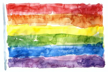 Watercolor background with rainbow stripes,  Hand drawn watercolor illustration