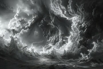 Dark stormy sky with white clouds - obrazy, fototapety, plakaty