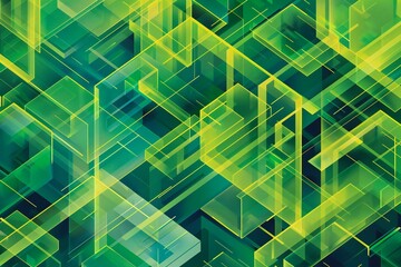 Abstract green background with some cubic elements in it,  illustration - obrazy, fototapety, plakaty