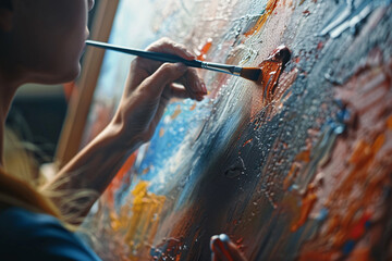 Obraz premium woman with brush painting picture