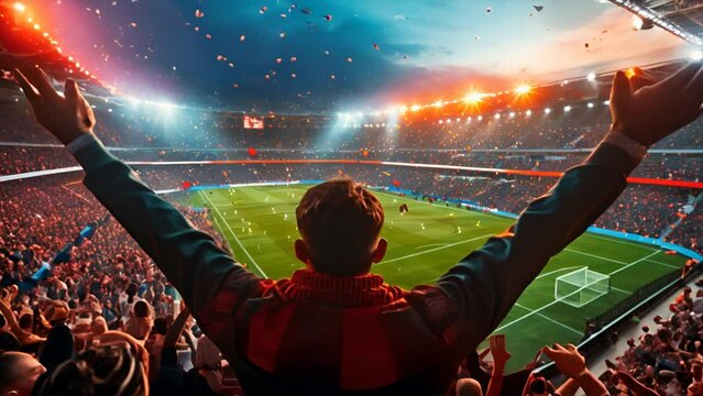 soccer stadium vivid colors with supporters,generative ai
