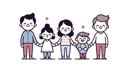 Set of happy families with children. Smiling mother, father and kids. Cute cartoon characters isolated on white background. Minimal vector illustration in flat style