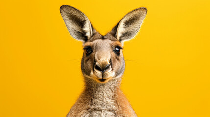 Obraz premium Studio portrait of surprised kangaroo, isolated on yellow background